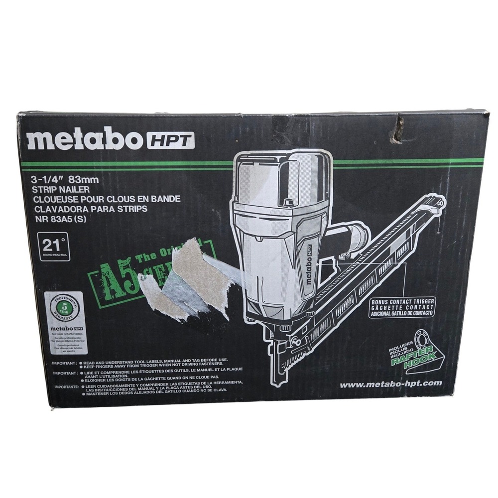 Metabo HPT NR83A5(S) Pneumatic 3-1/4" Framing Strip Nailer 21 Degree Round Head